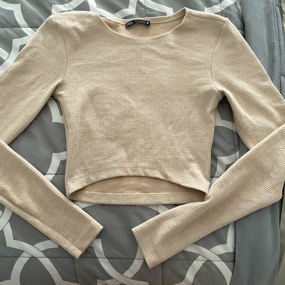 Long sleeve Crop top Zara in tan, beige color size S - Picture 1 of 6
